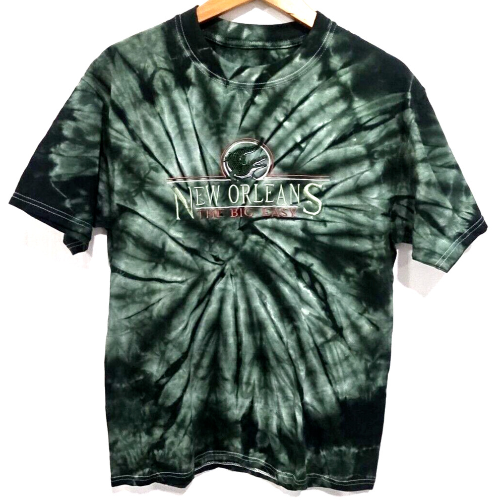 Men's Green Tie-Dye New Orleans The Big Easy Embroidered T-Shirt Size M NWOT